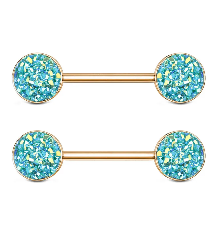 14G Rose Gold PVD Green Druzy Nipple Ring Barbell