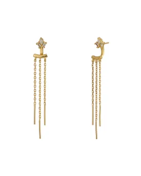 18Kt Gold Plated Dangling Chain Cz Front Back Drop Earring