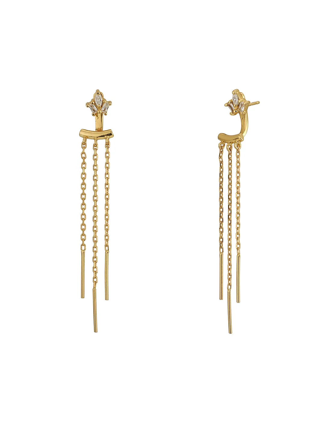 18Kt Gold Plated Dangling Chain Cz Front Back Drop Earring