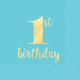 1st Birthday Blue Beverage Napkins Pack of 16
