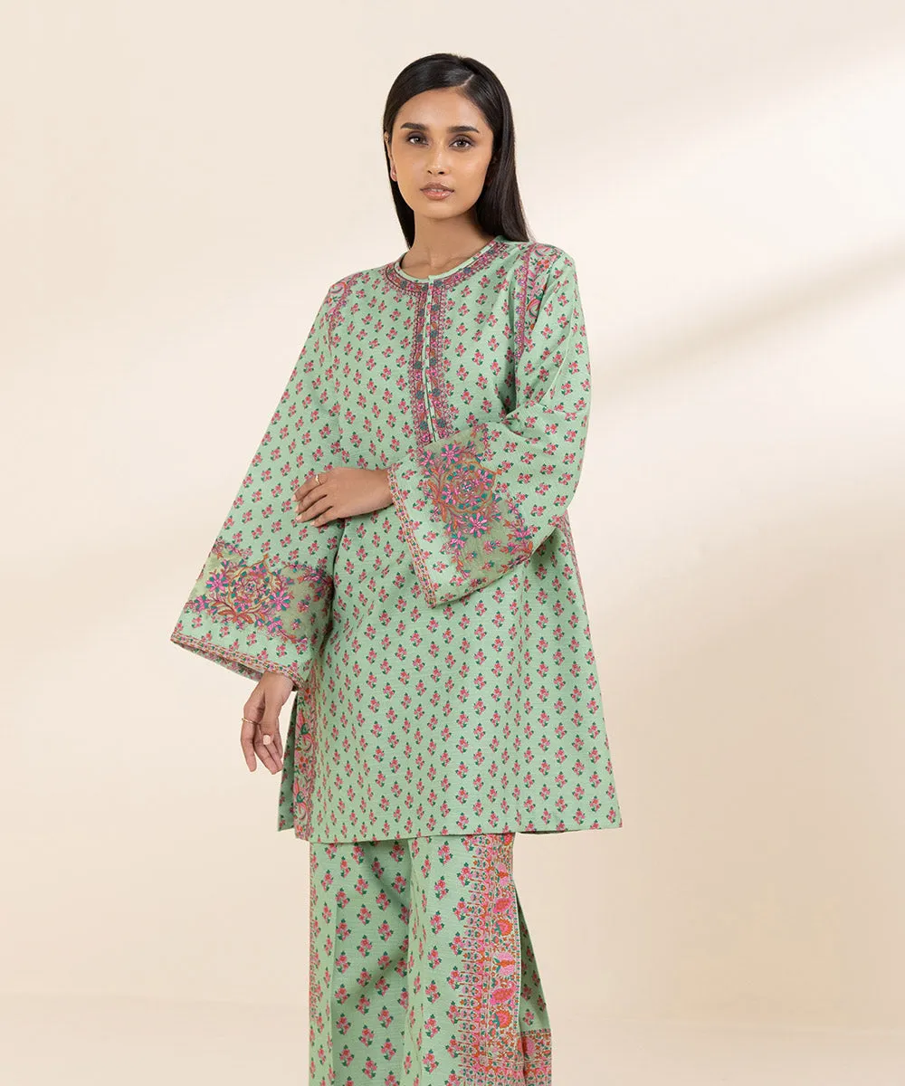 2 Piece - Embroidered Light Khaddar Suit