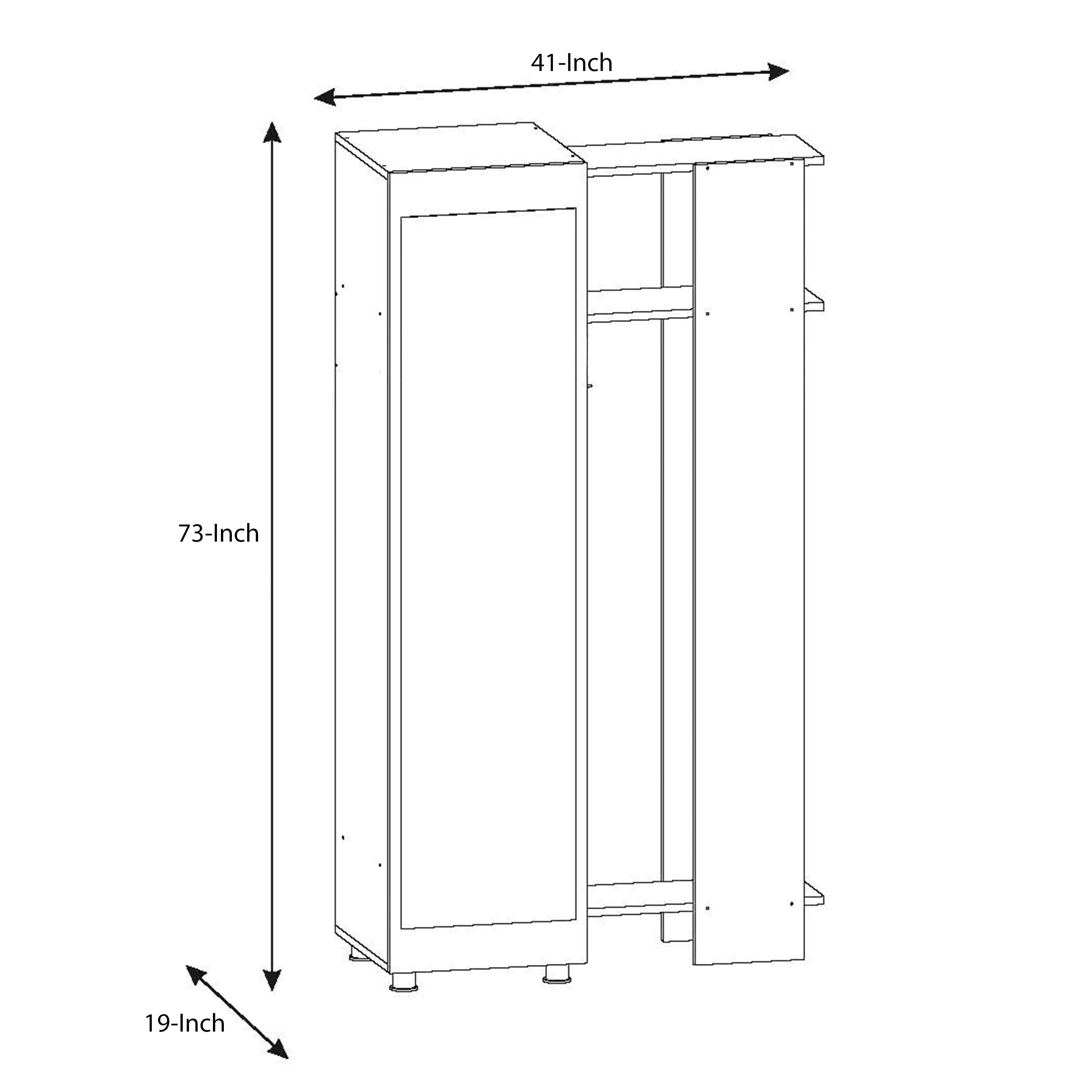 41 Inch Modern Wooden Closet Cabinet with Mirror, Coat Hooks and Shelves, White and Brown