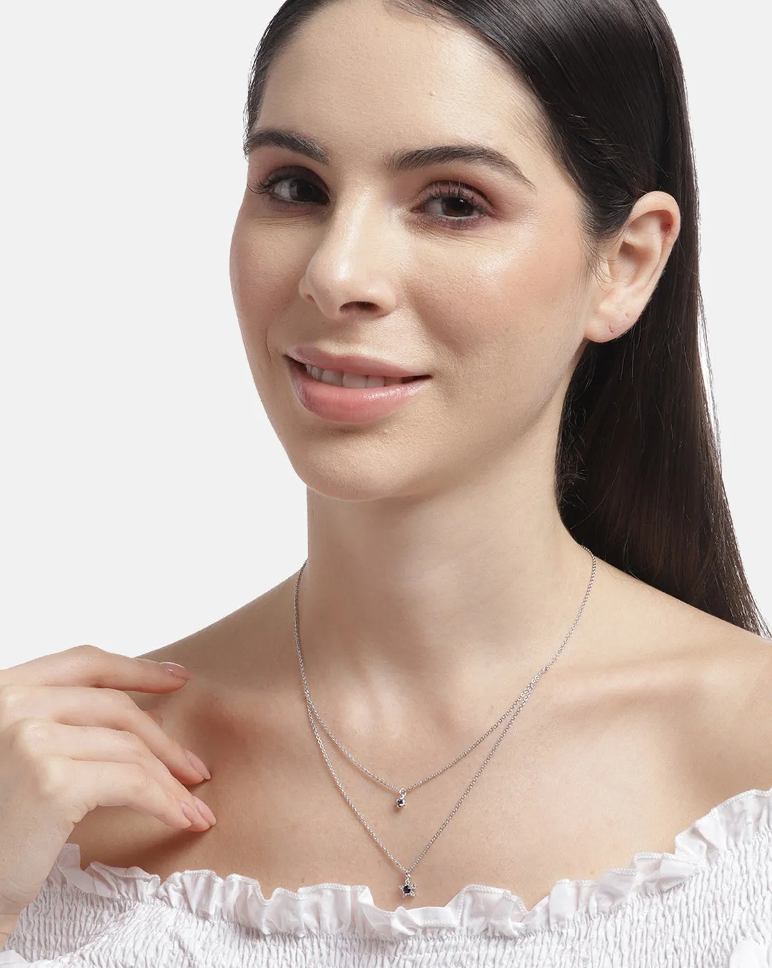 925 Sterling Silver Rhodium Plated Double Chain Necklace