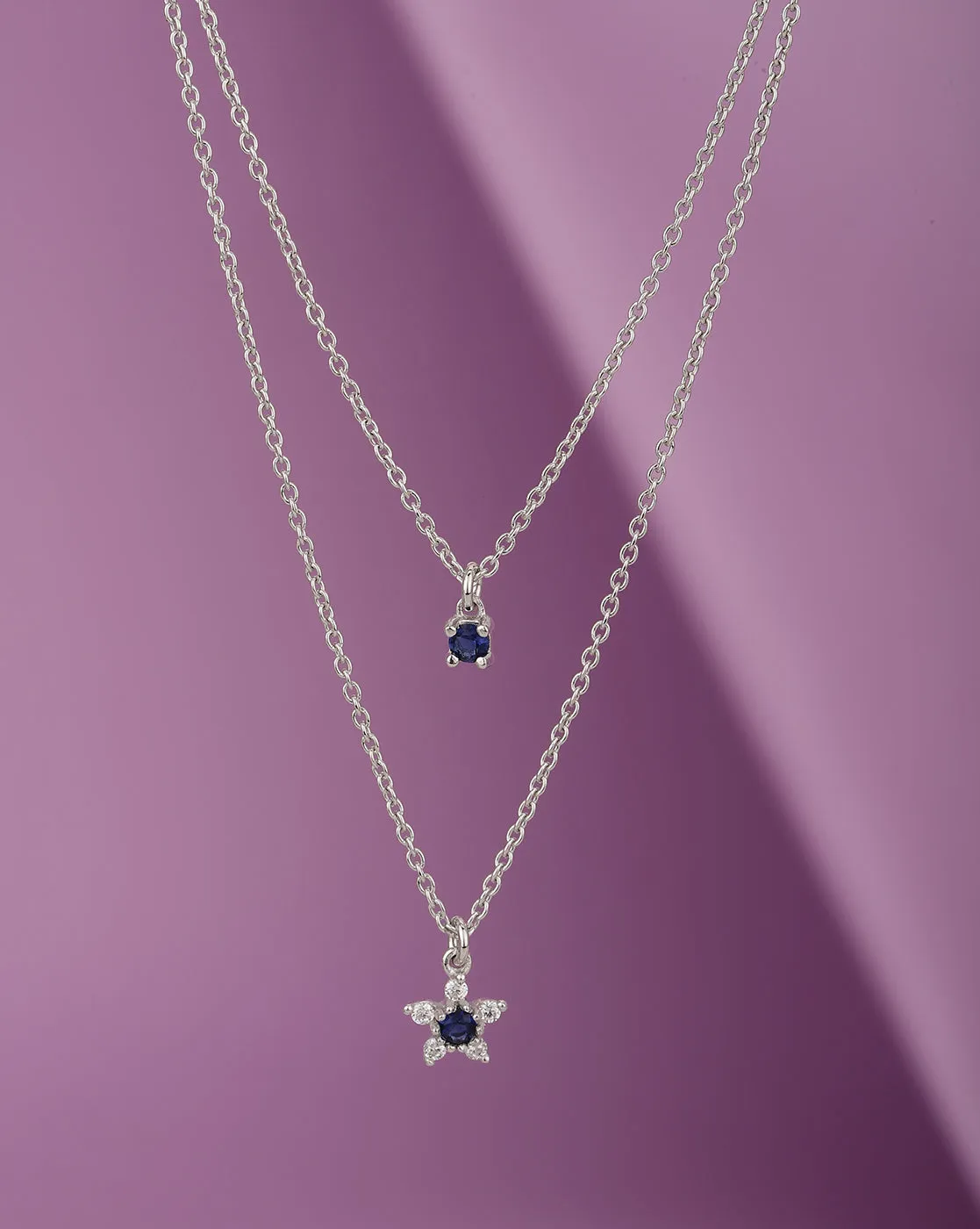 925 Sterling Silver Rhodium Plated Double Chain Necklace