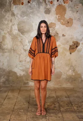 A LITTLE EXTRA - THE TRIBAL APPLIQUE EMBROIDERED LOOSE FITTED DRESS