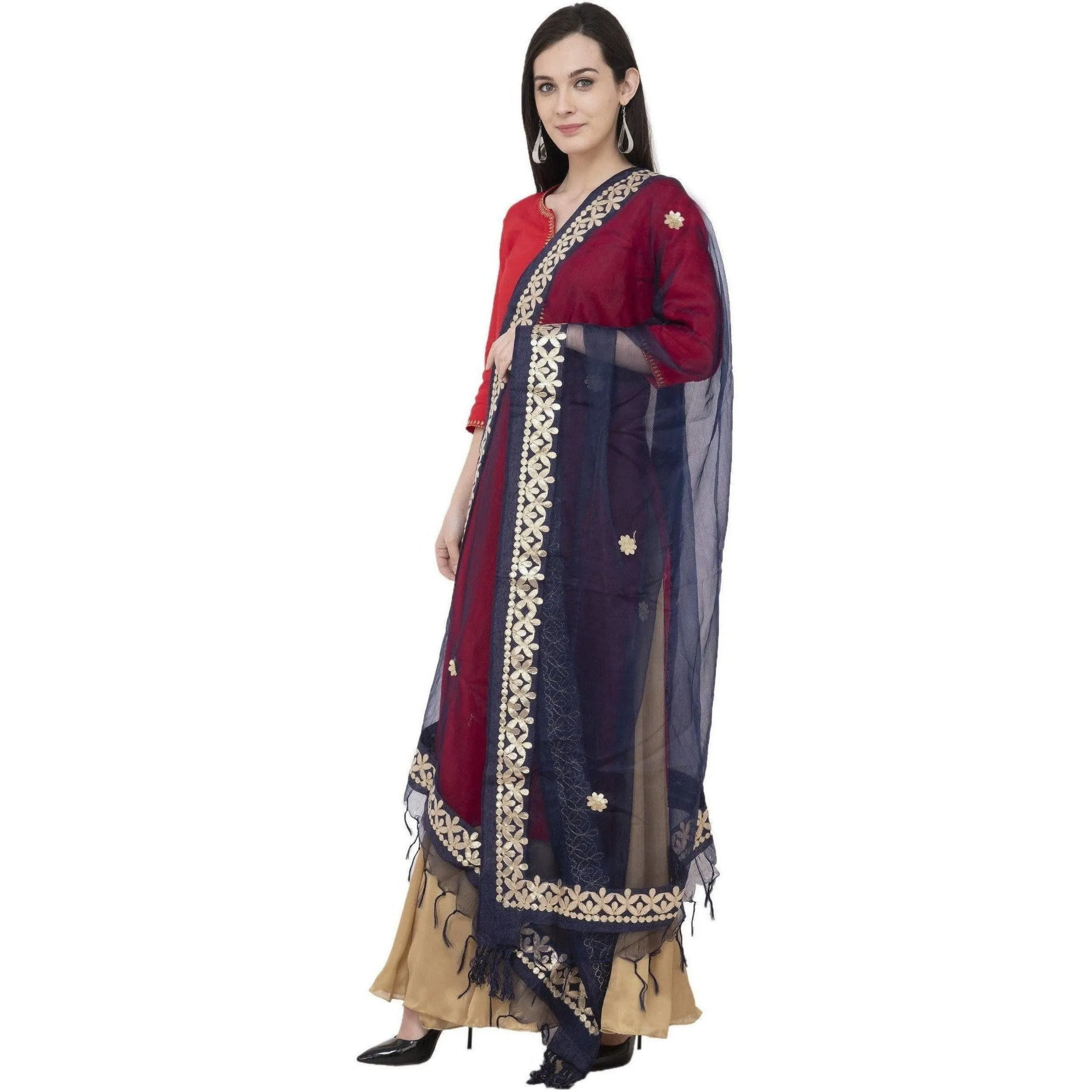 A R Silk Orgenza Gota Patti Fancy Dupatta Color Navy Dupatta or Chunni