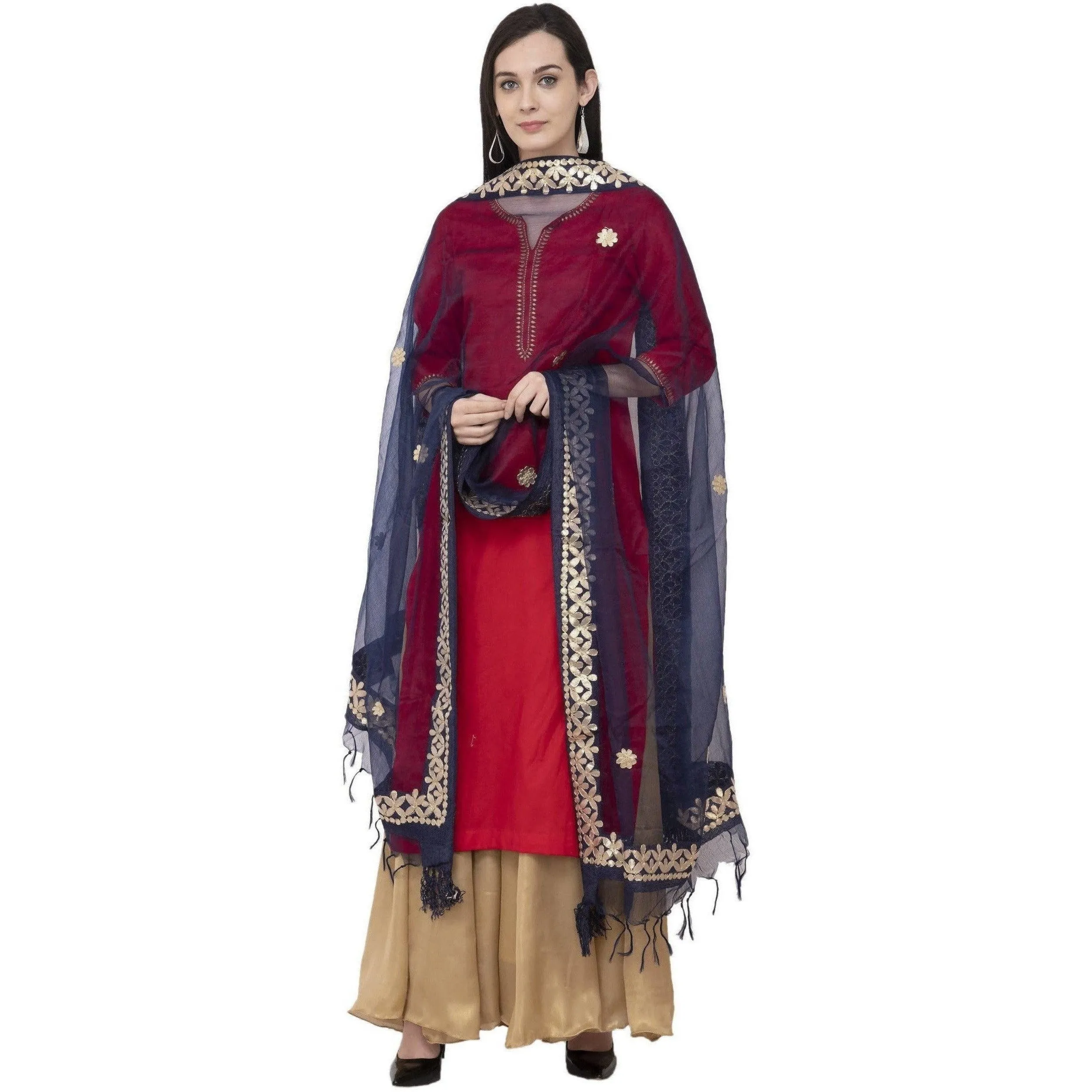 A R Silk Orgenza Gota Patti Fancy Dupatta Color Navy Dupatta or Chunni