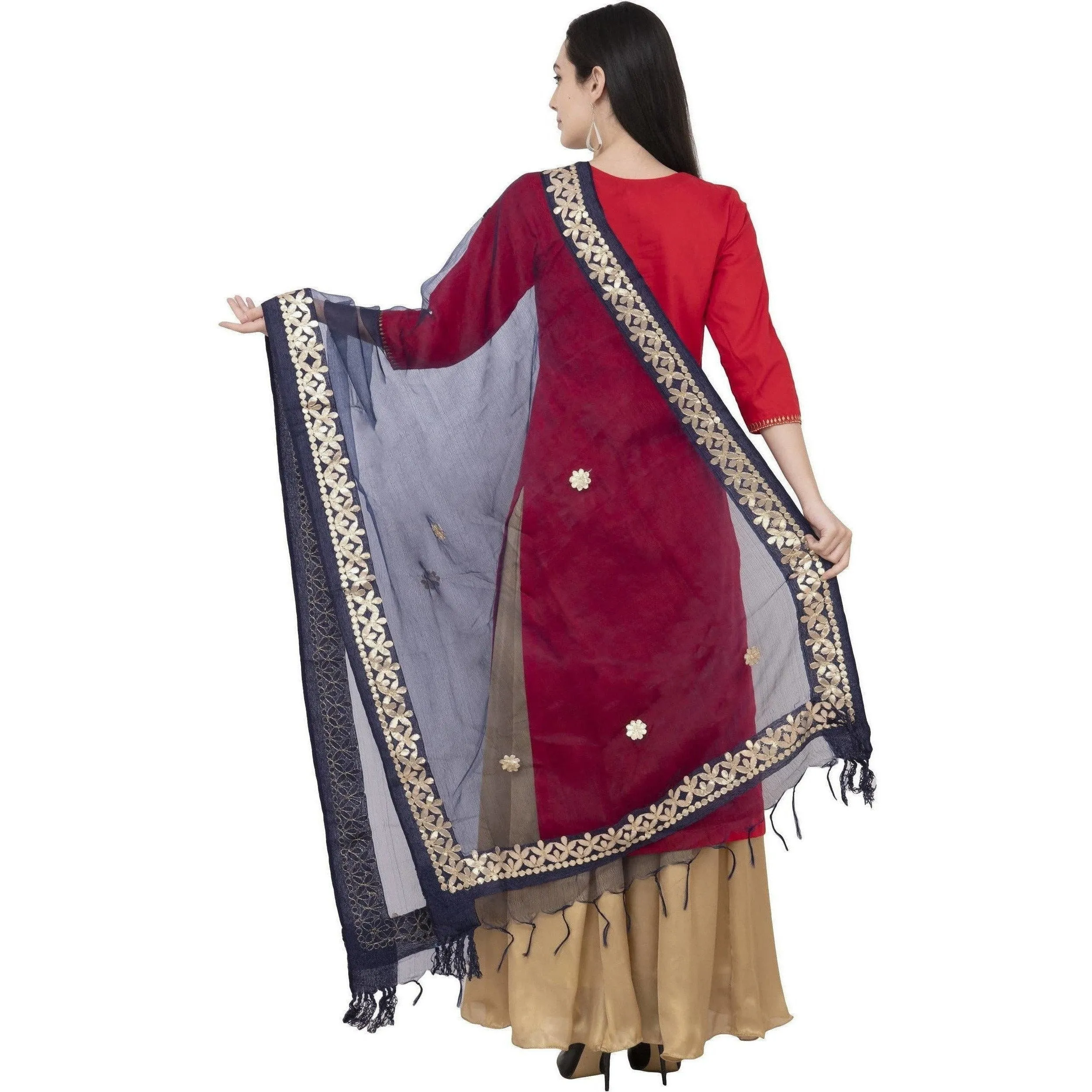 A R Silk Orgenza Gota Patti Fancy Dupatta Color Navy Dupatta or Chunni