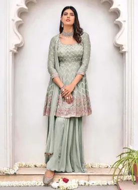 Adorable Grey Color Georgette Base Beautiful Work Designer Sharara Suit