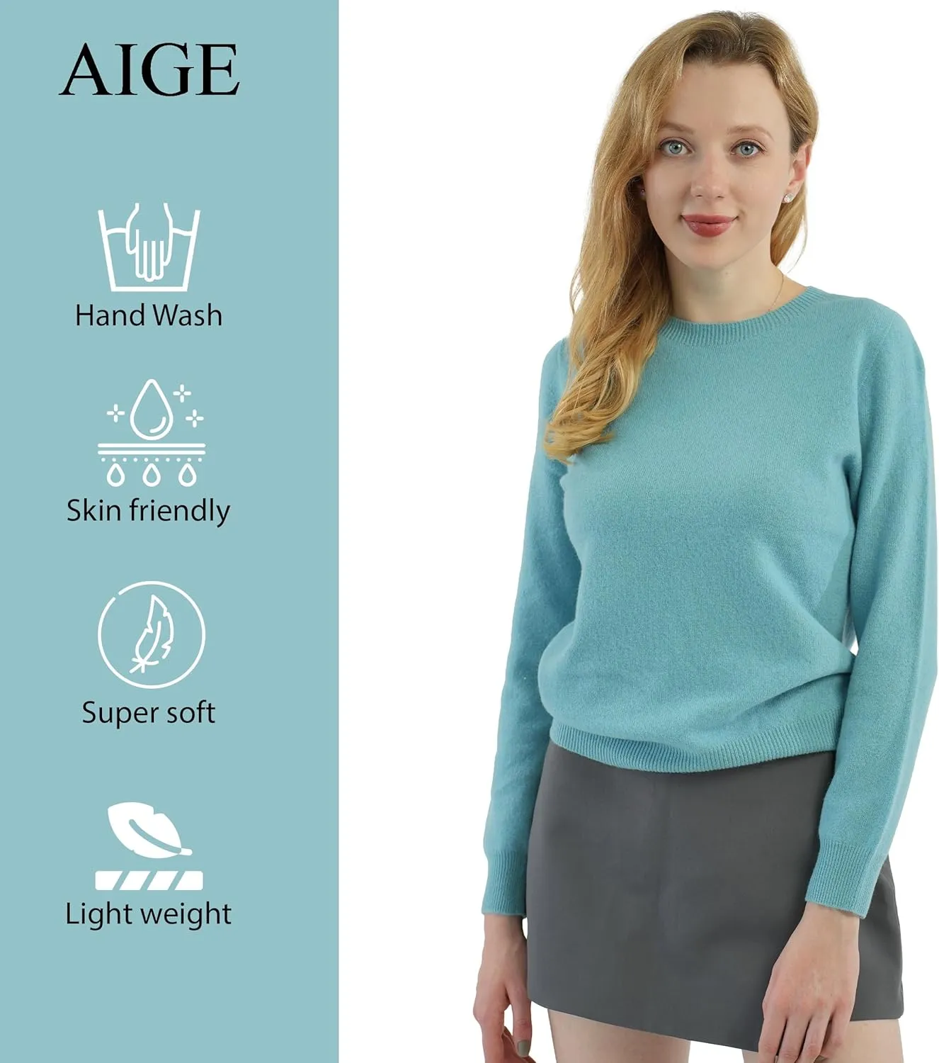 AIGE Women's Crew-Neck Oversized Fall Winter Warm 100% Pure Wool Long Warm Soft Pullover Sweater Tops Best for Winters