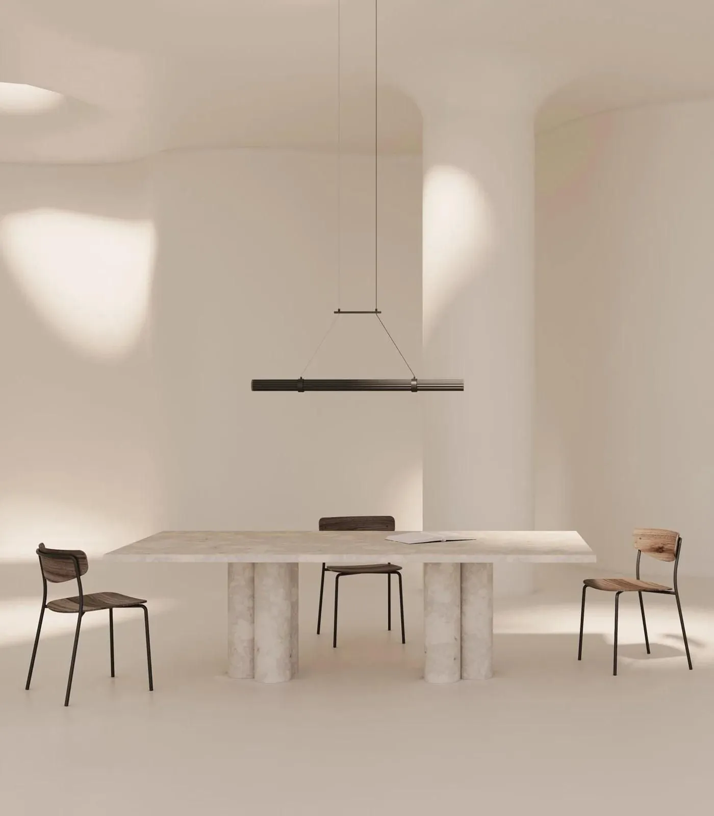 Aluminium and Walnut Wood Cylindrical Linear Pendant