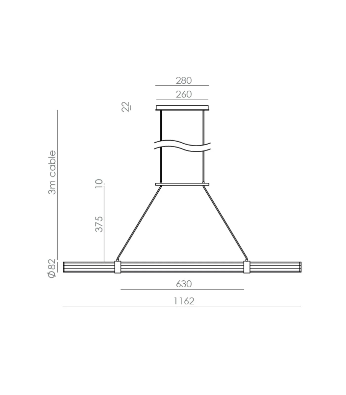 Aluminium and Walnut Wood Cylindrical Linear Pendant