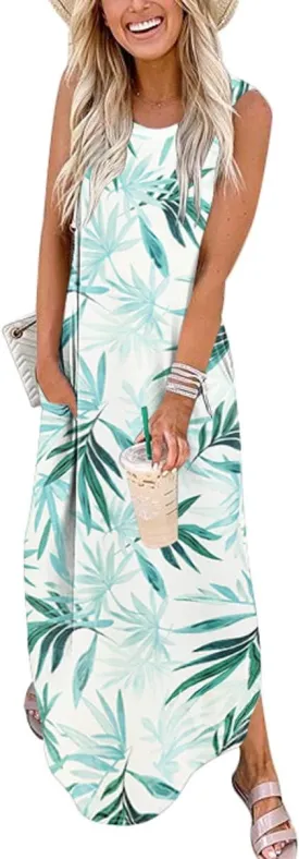 ANRABESS Women Casual Loose Sundress Sleeveless Split Maxi Long Beach Shirt Dress Travel Vacation 2025 Summer Outfits