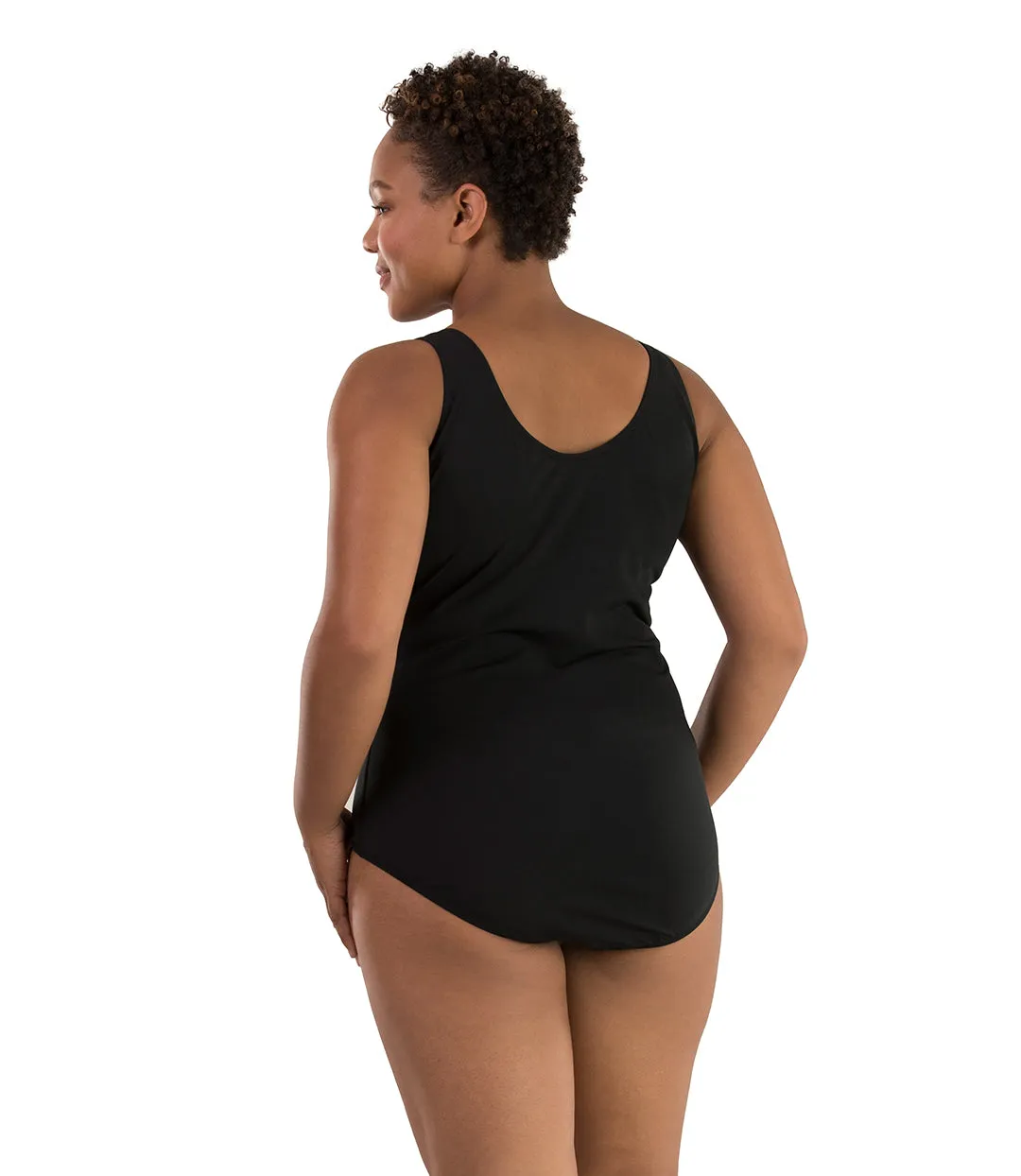 AquaSport Princess Seam Tanksuit Sunset Palm Print Black - FINAL SALE