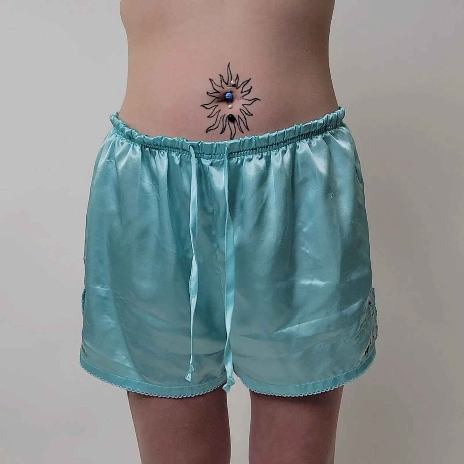 Baby Blue Silky Embroidered Pajama Shorts M