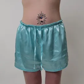 Baby Blue Silky Embroidered Pajama Shorts M