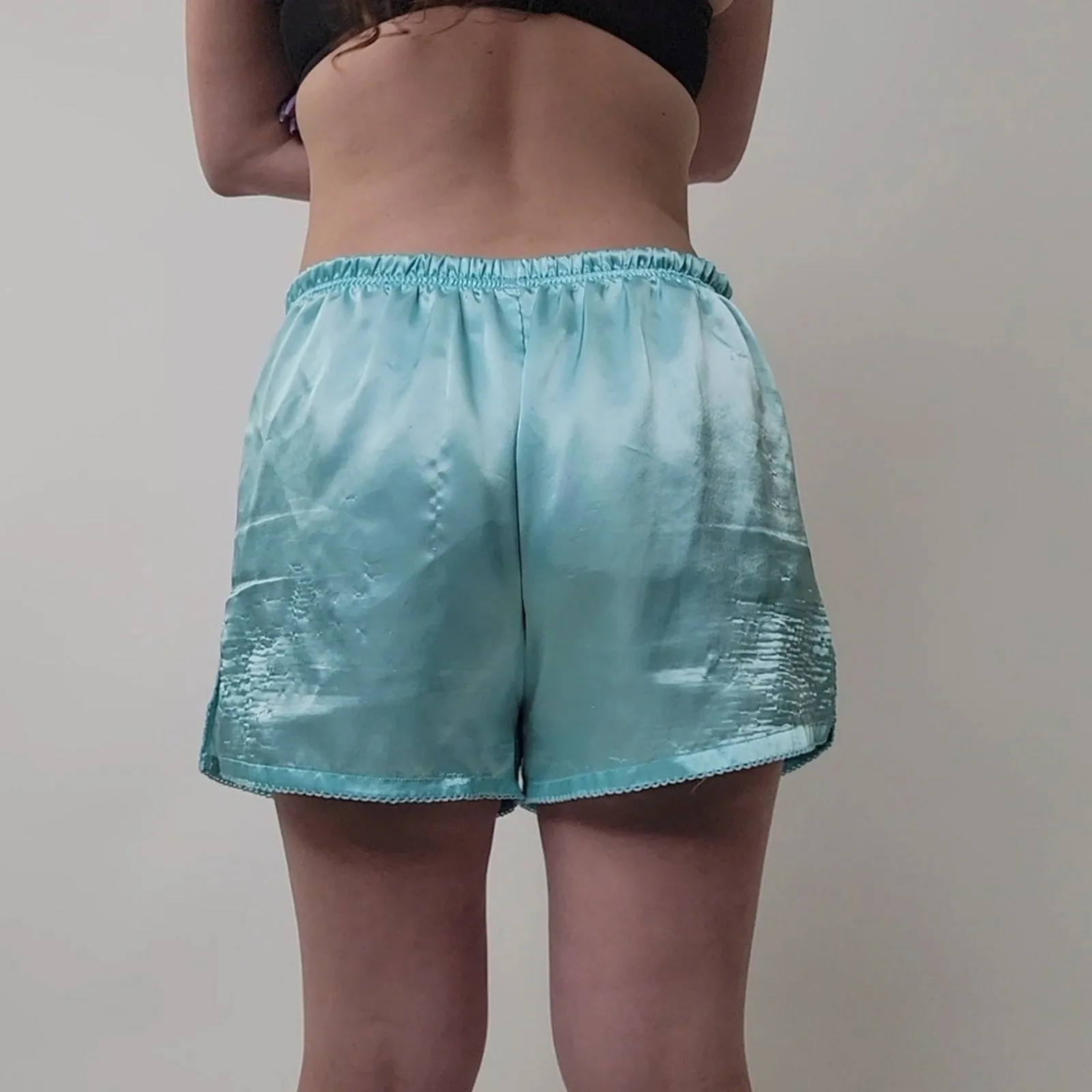 Baby Blue Silky Embroidered Pajama Shorts M