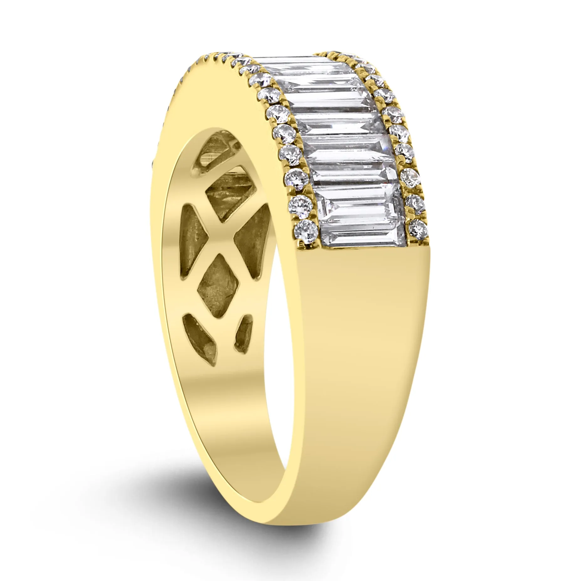 Baguettes & Rounds Diamond Band (1.75 ct Diamonds) in Yellow Gold