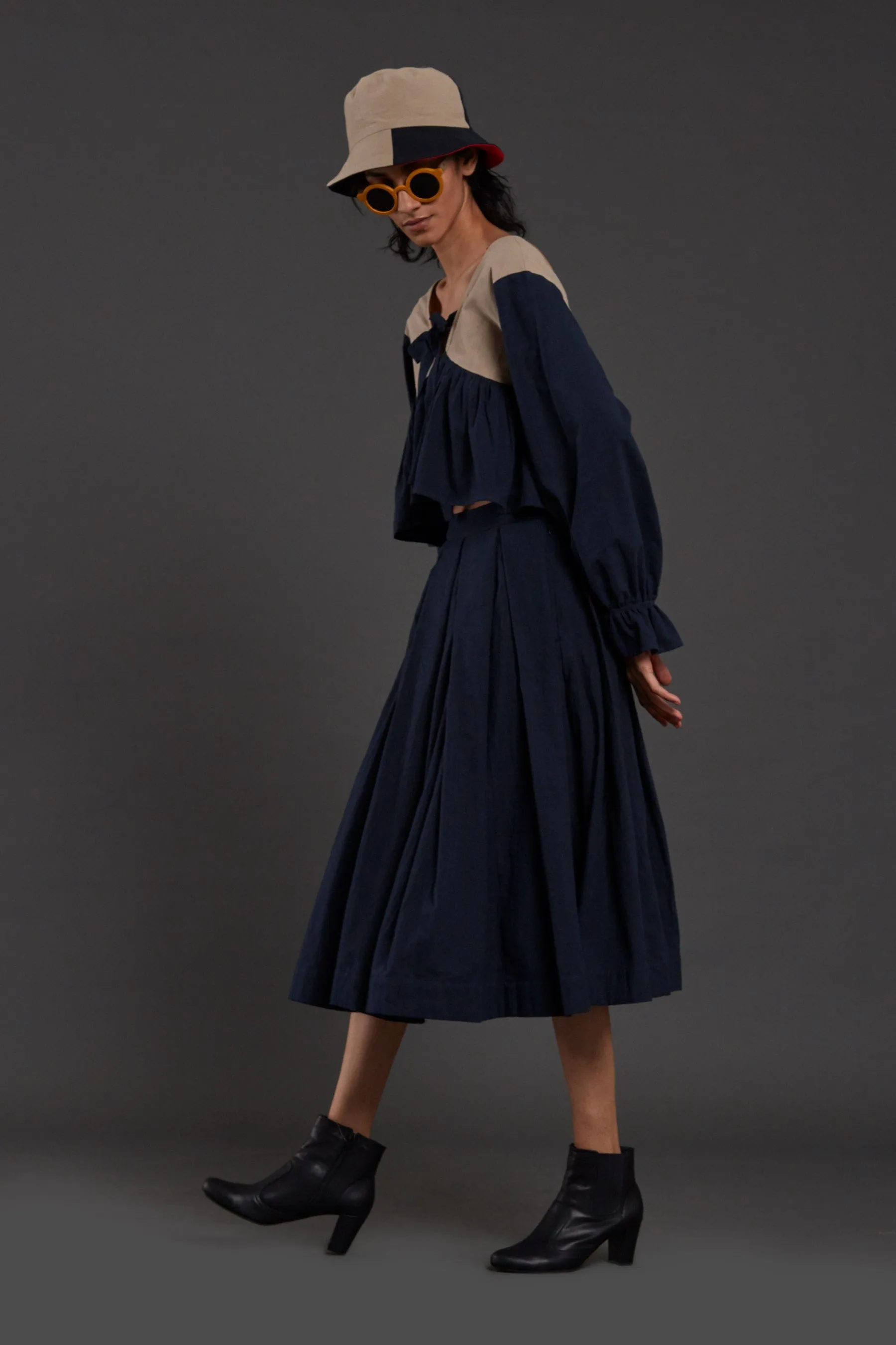 Beige & Navy Blue Bow Top