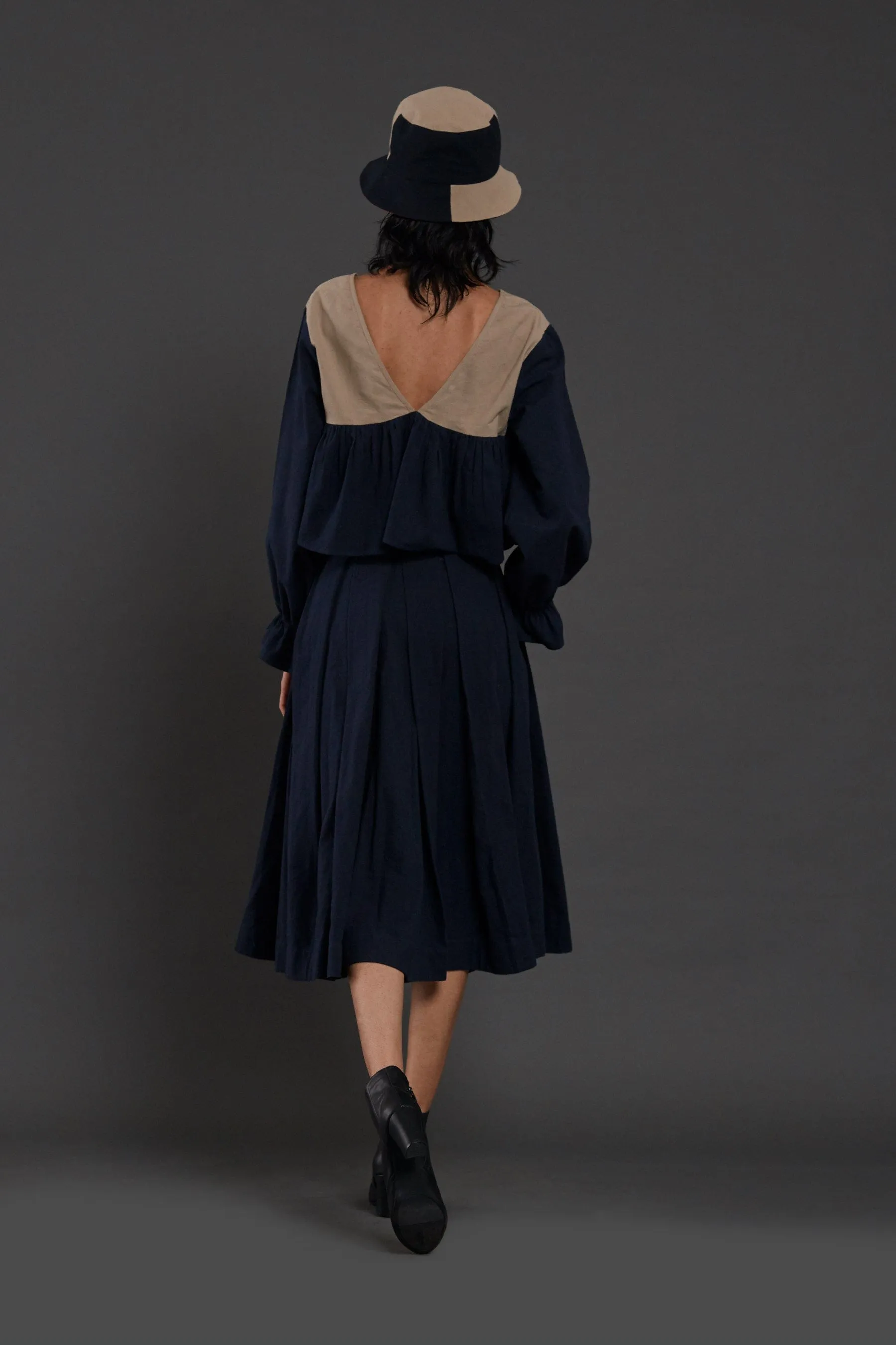 Beige & Navy Blue Bow Top