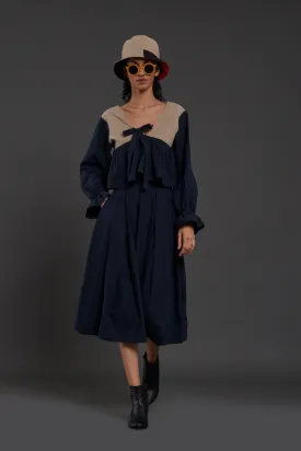 Beige & Navy Blue Bow Top