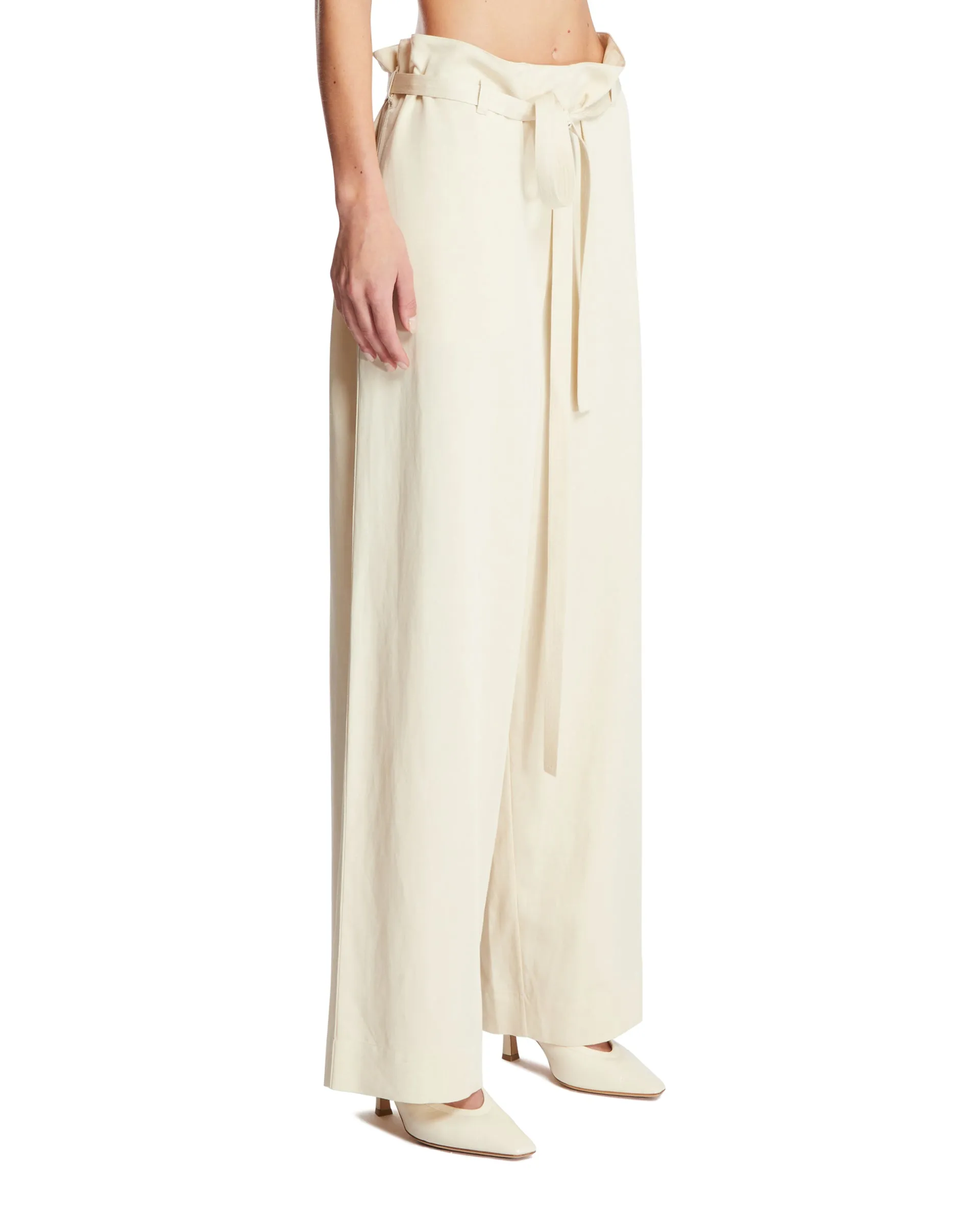 Beige Fluid Tie-waist Pants