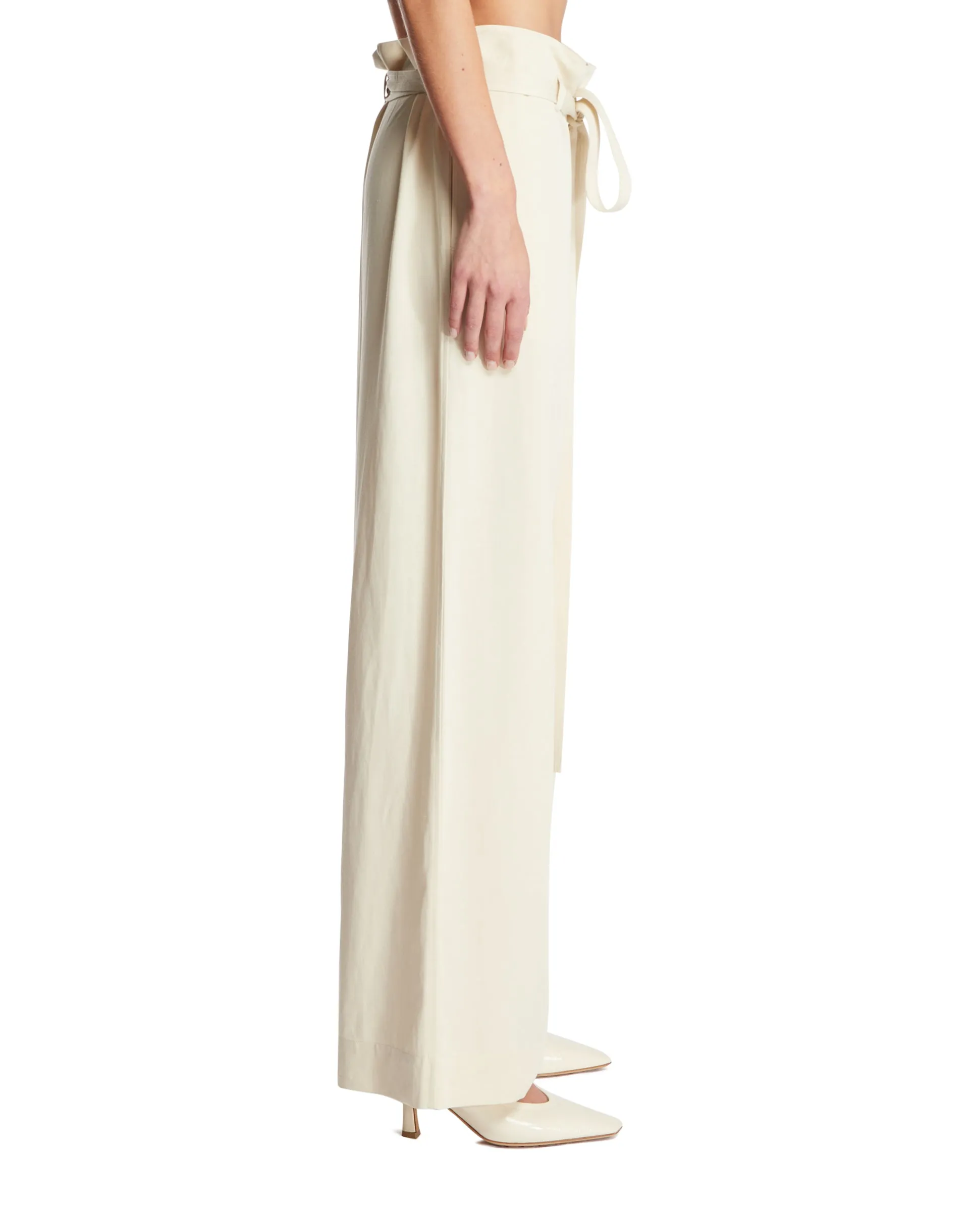 Beige Fluid Tie-waist Pants
