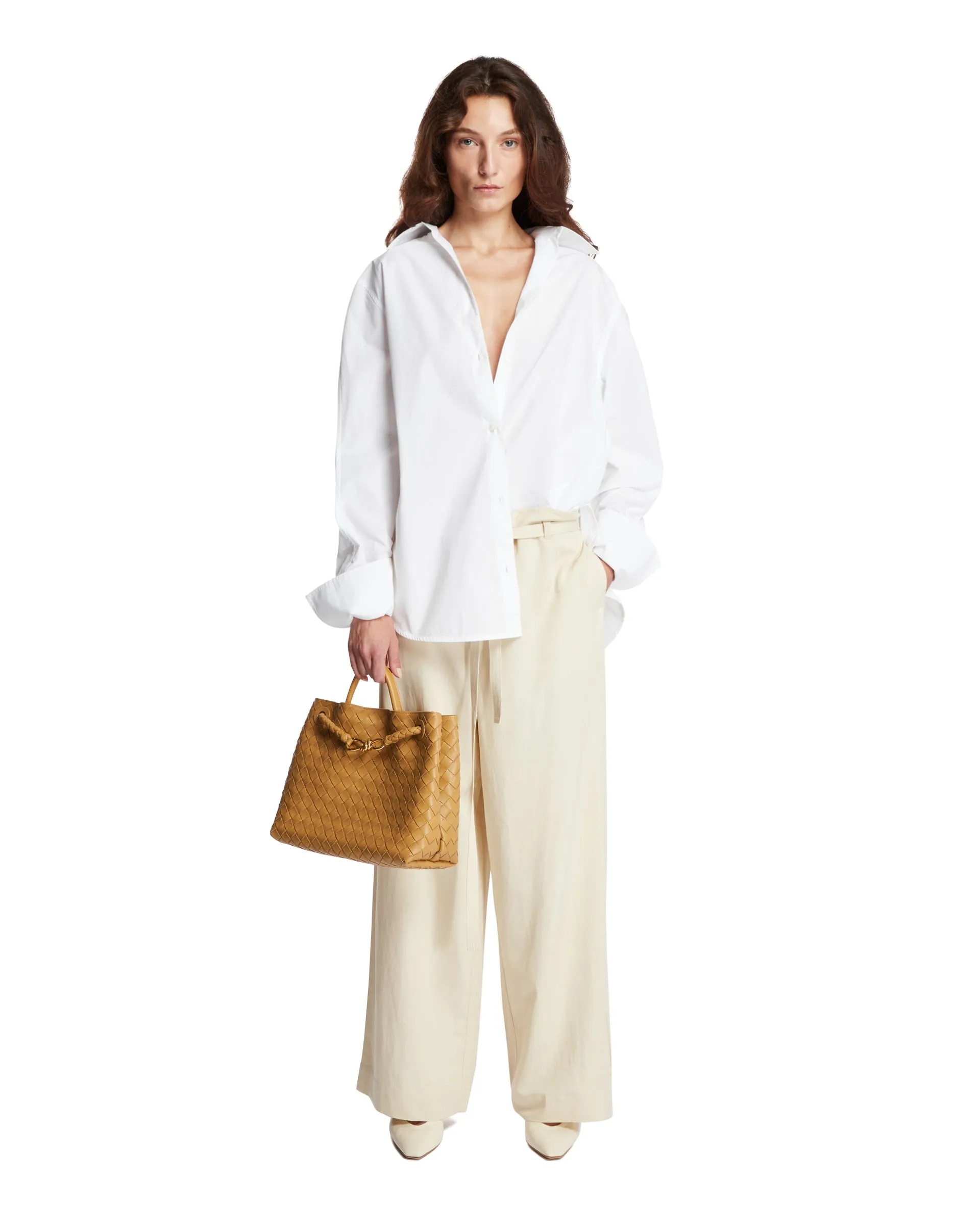 Beige Fluid Tie-waist Pants