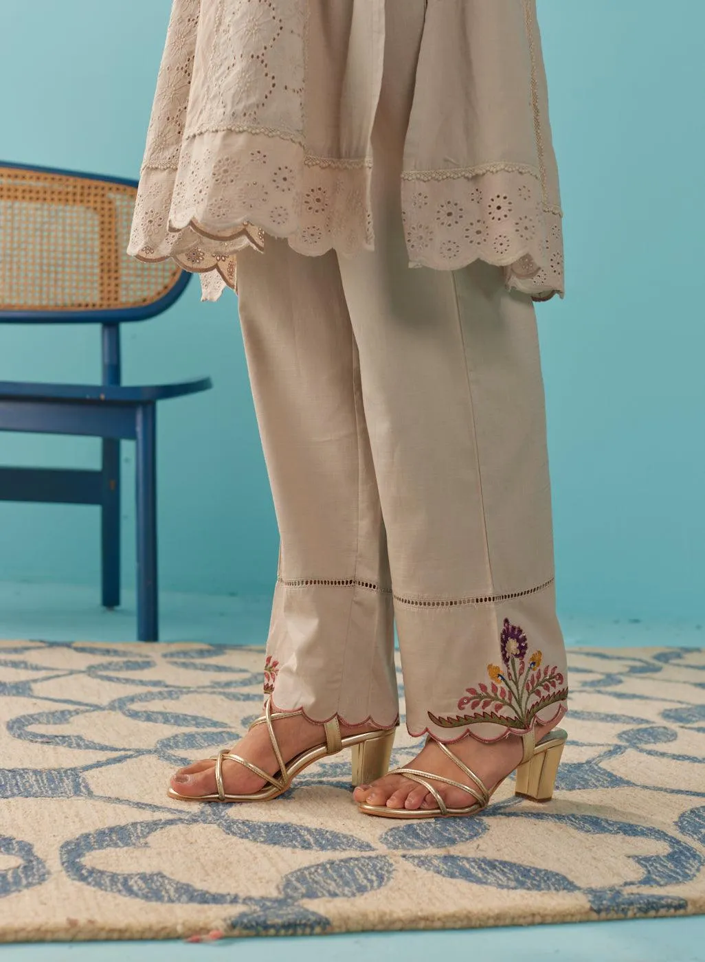Beige Multi Color Floral Embroidered Kurta Set