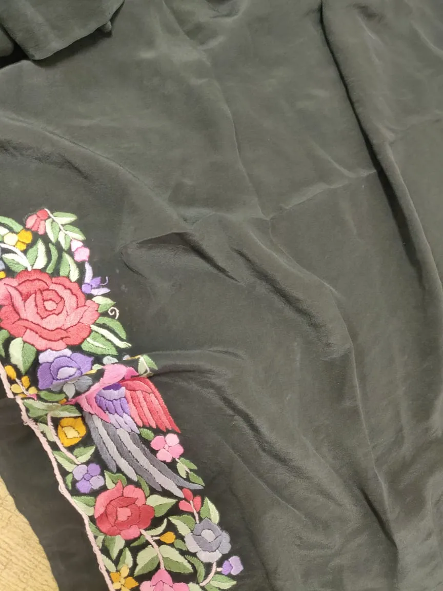 Black Hand Embroidered Parsi Gara Pure Crepe Saree