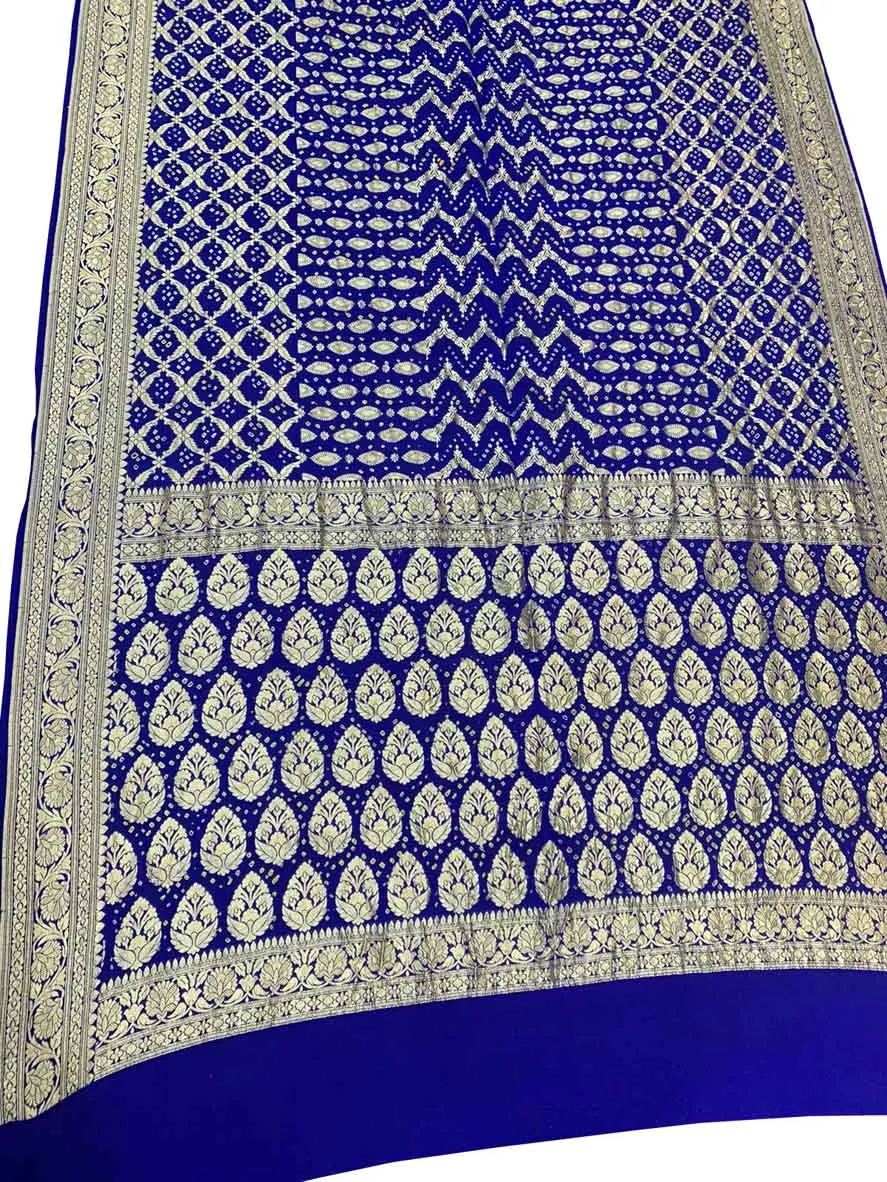 Blue Banarasi Bandhani Pure Georgette Neemzari Saree