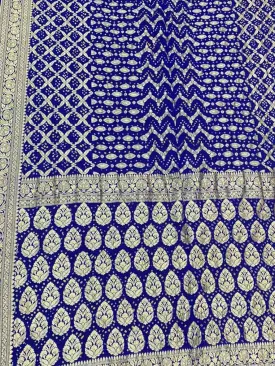 Blue Banarasi Bandhani Pure Georgette Neemzari Saree