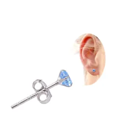 Blue Cubic Zirconia Stud Earrings for Women, 4 mm Sterling Silver Jewelry