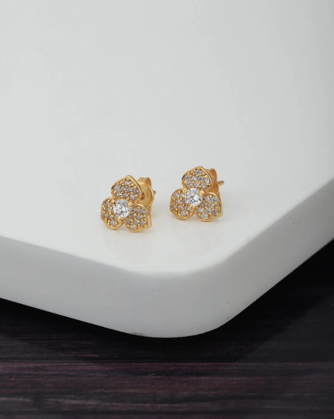 Carlton London Gold Plated Cz Floral Stud Earring For Women