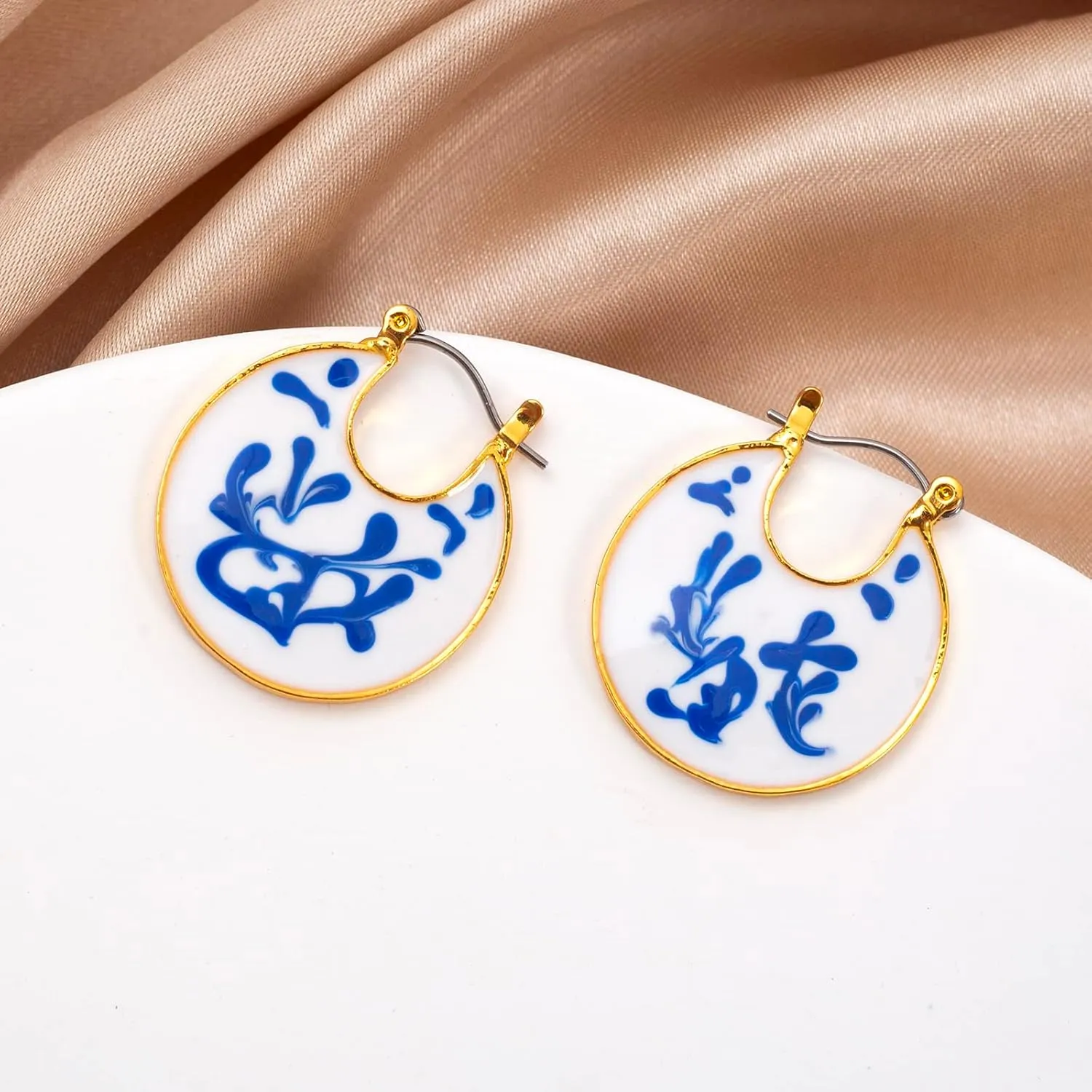 Ceramic Jewelry Blue and White Porcelain Earrings Simple Antique Earrings-Elegant and Timeless Jewelry Works