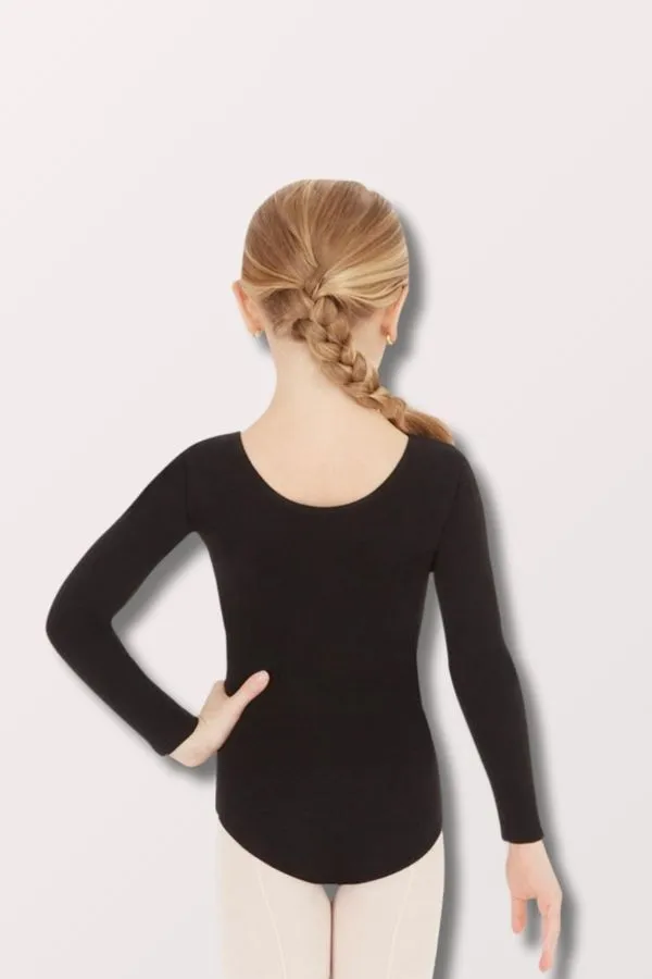 Children's Long Sleeve Cotton Lycra Leotard - Black