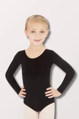 Children's Long Sleeve Cotton Lycra Leotard - Black