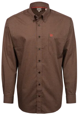 Cinch Honeycomb Print Button-Front Shirt - Brown