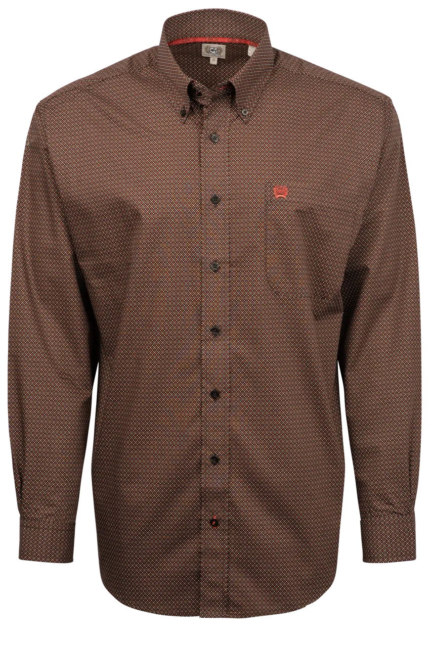 Cinch Honeycomb Print Button-Front Shirt - Brown