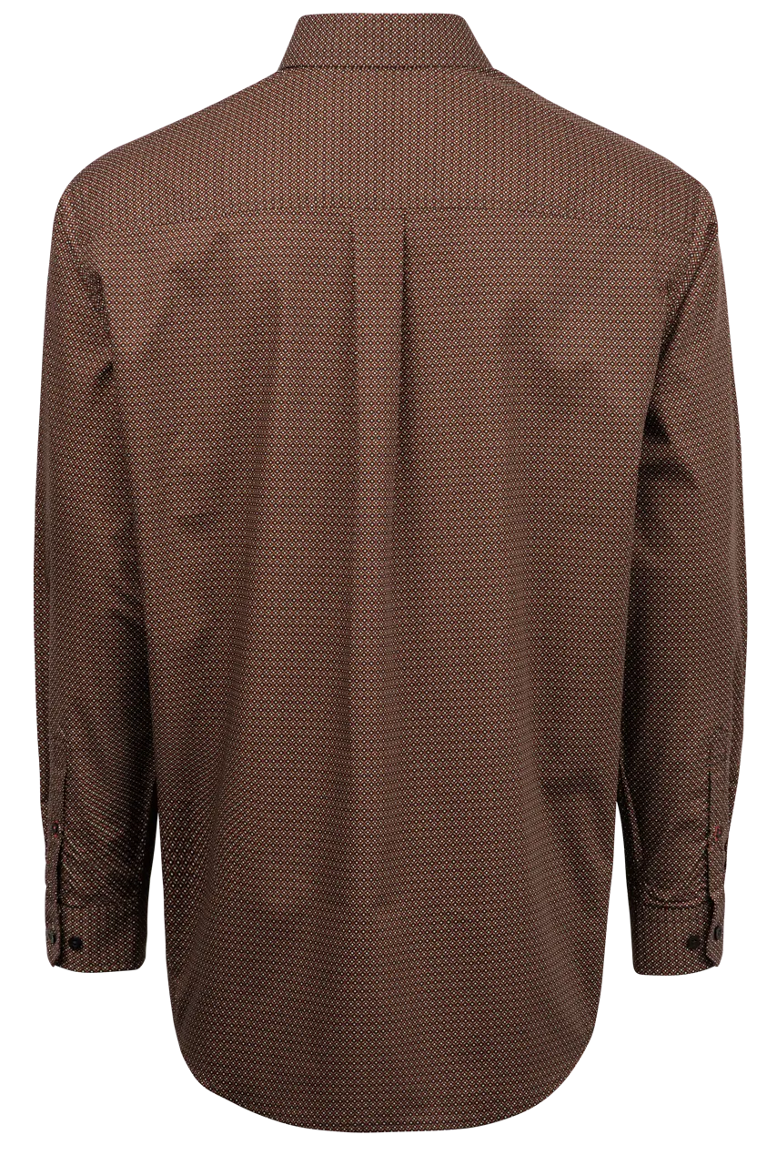 Cinch Honeycomb Print Button-Front Shirt - Brown
