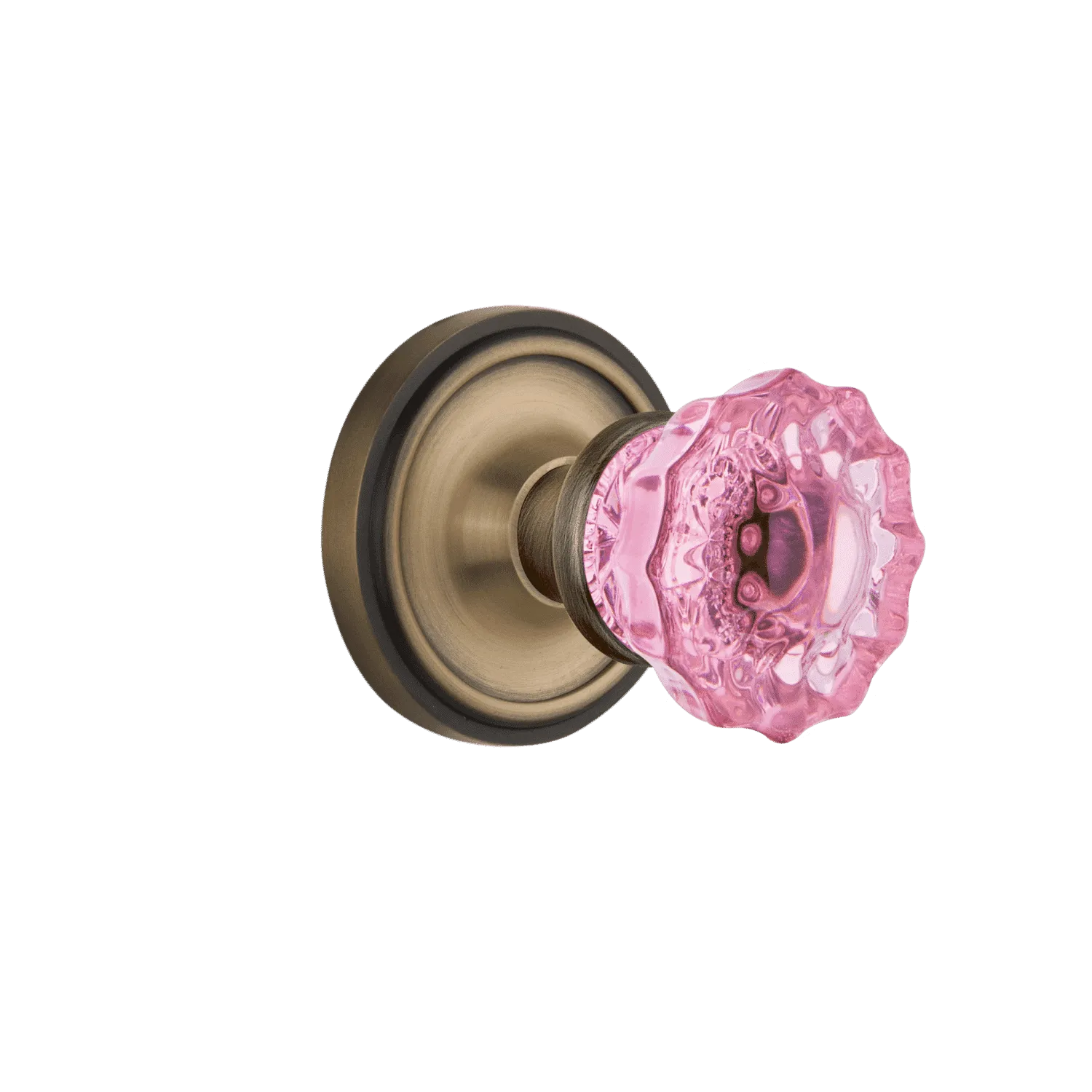 Classic Rosette with Pink Crystal Knob in Antique Brass