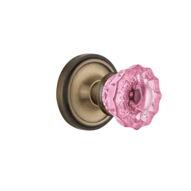 Classic Rosette with Pink Crystal Knob in Antique Brass