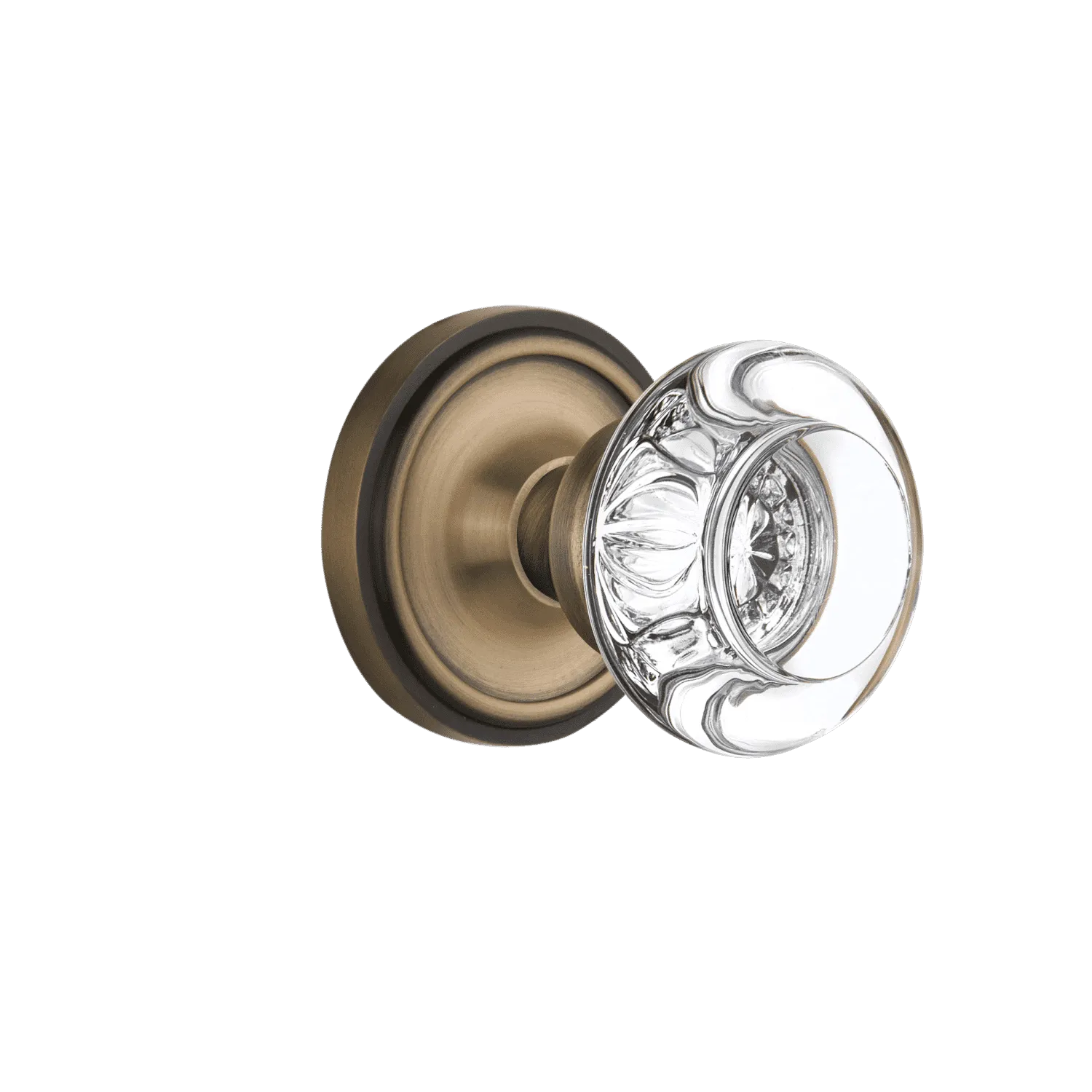Classic Rosette with Round Clear Crystal Knob in Antique Brass