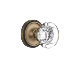 Classic Rosette with Round Clear Crystal Knob in Antique Brass
