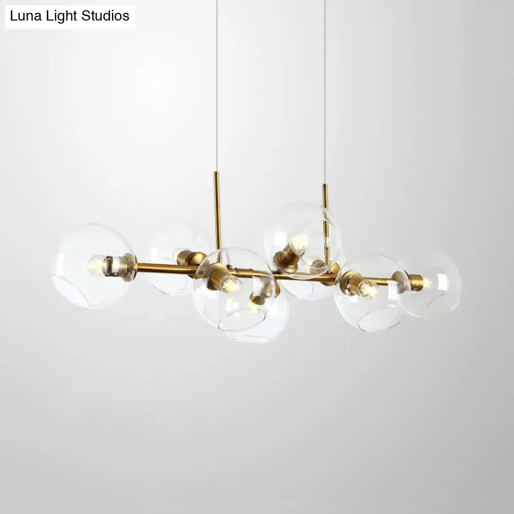 Clear/Smoke Glass 8 Bulbs Suspended Lighting Fixture in Black/Gold for Dining Room