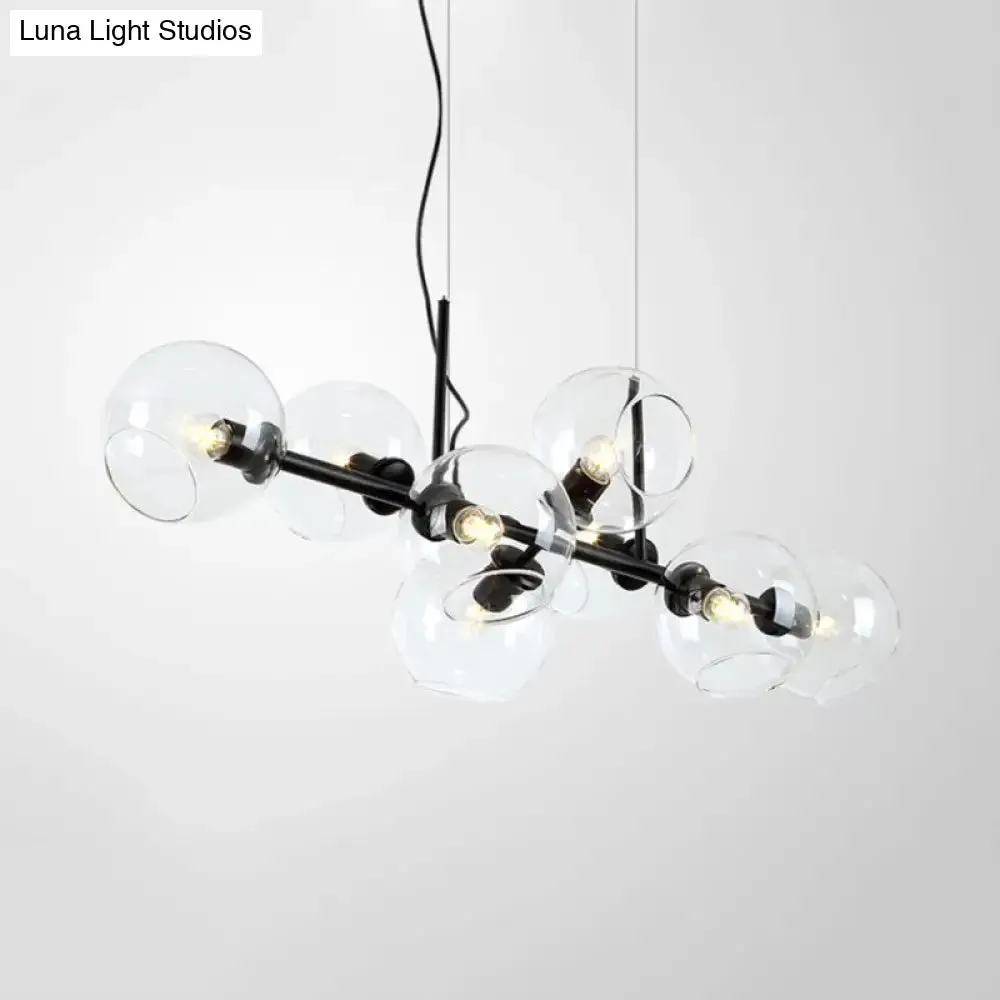 Clear/Smoke Glass 8 Bulbs Suspended Lighting Fixture in Black/Gold for Dining Room