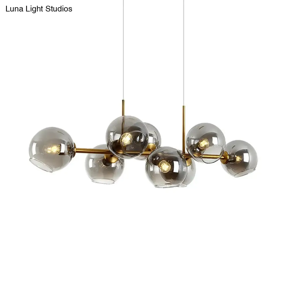 Clear/Smoke Glass 8 Bulbs Suspended Lighting Fixture in Black/Gold for Dining Room