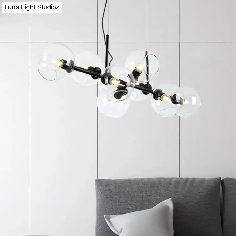 Clear/Smoke Glass 8 Bulbs Suspended Lighting Fixture in Black/Gold for Dining Room