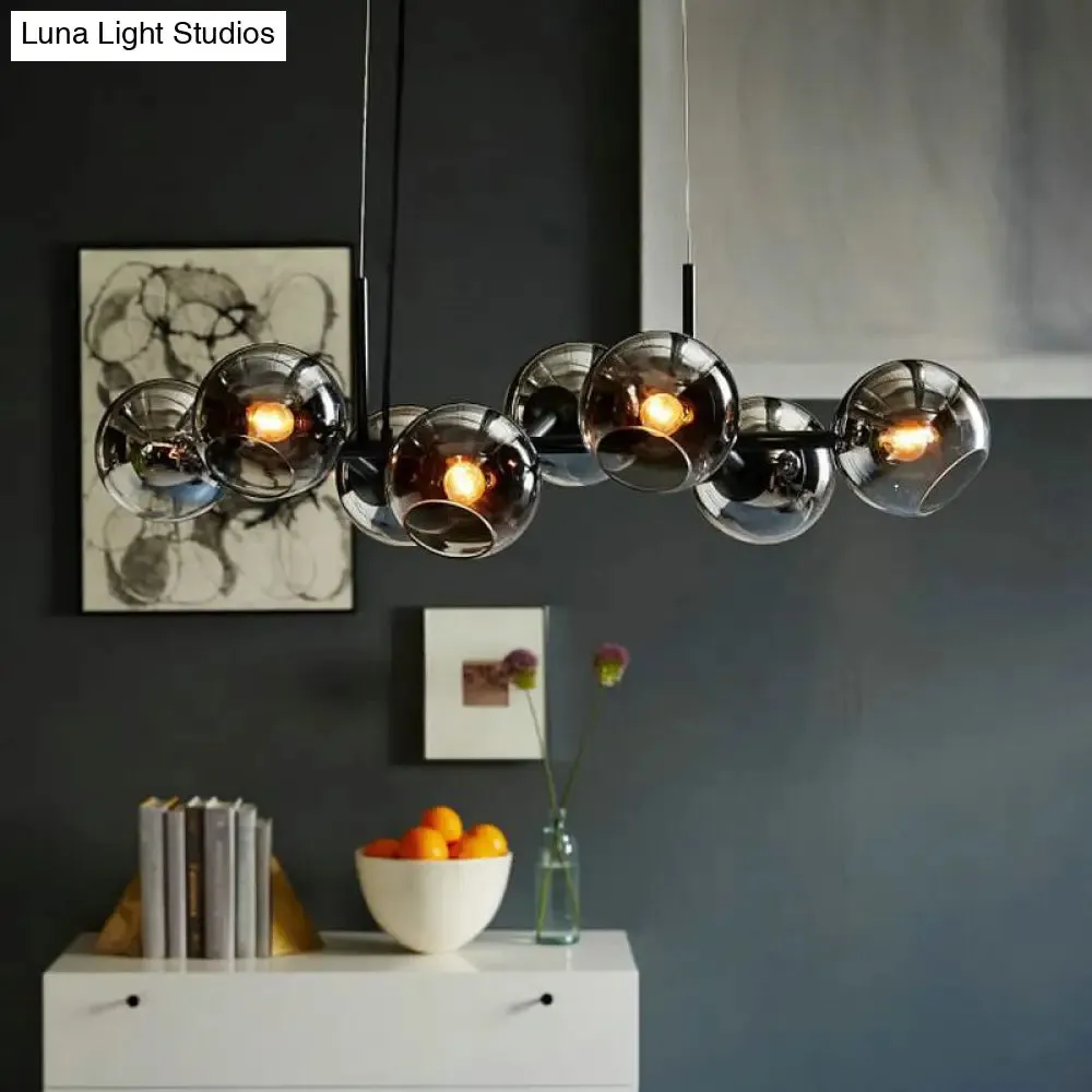 Clear/Smoke Glass 8 Bulbs Suspended Lighting Fixture in Black/Gold for Dining Room