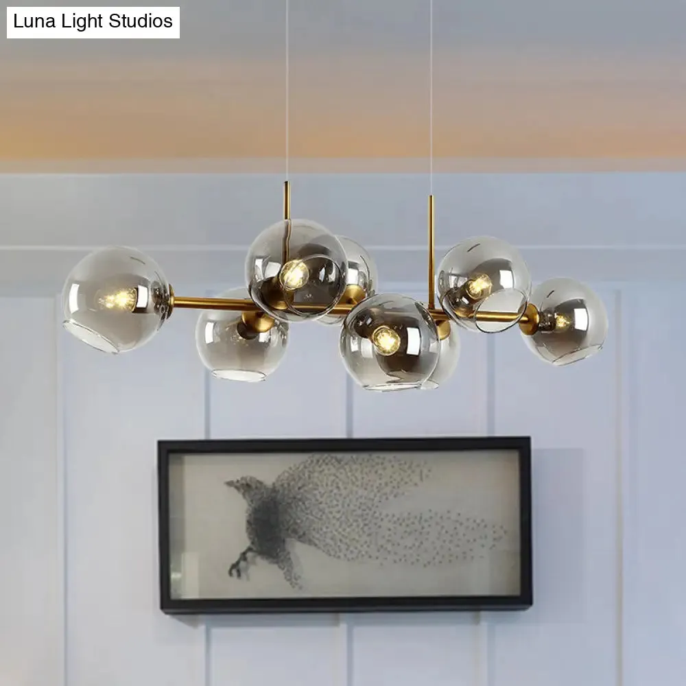 Clear/Smoke Glass 8 Bulbs Suspended Lighting Fixture in Black/Gold for Dining Room